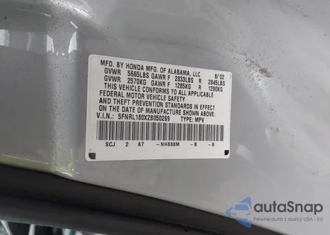 2002 Honda Odyssey Ex-L из США, поврежденный, VIN 5FNRL180X2B050269